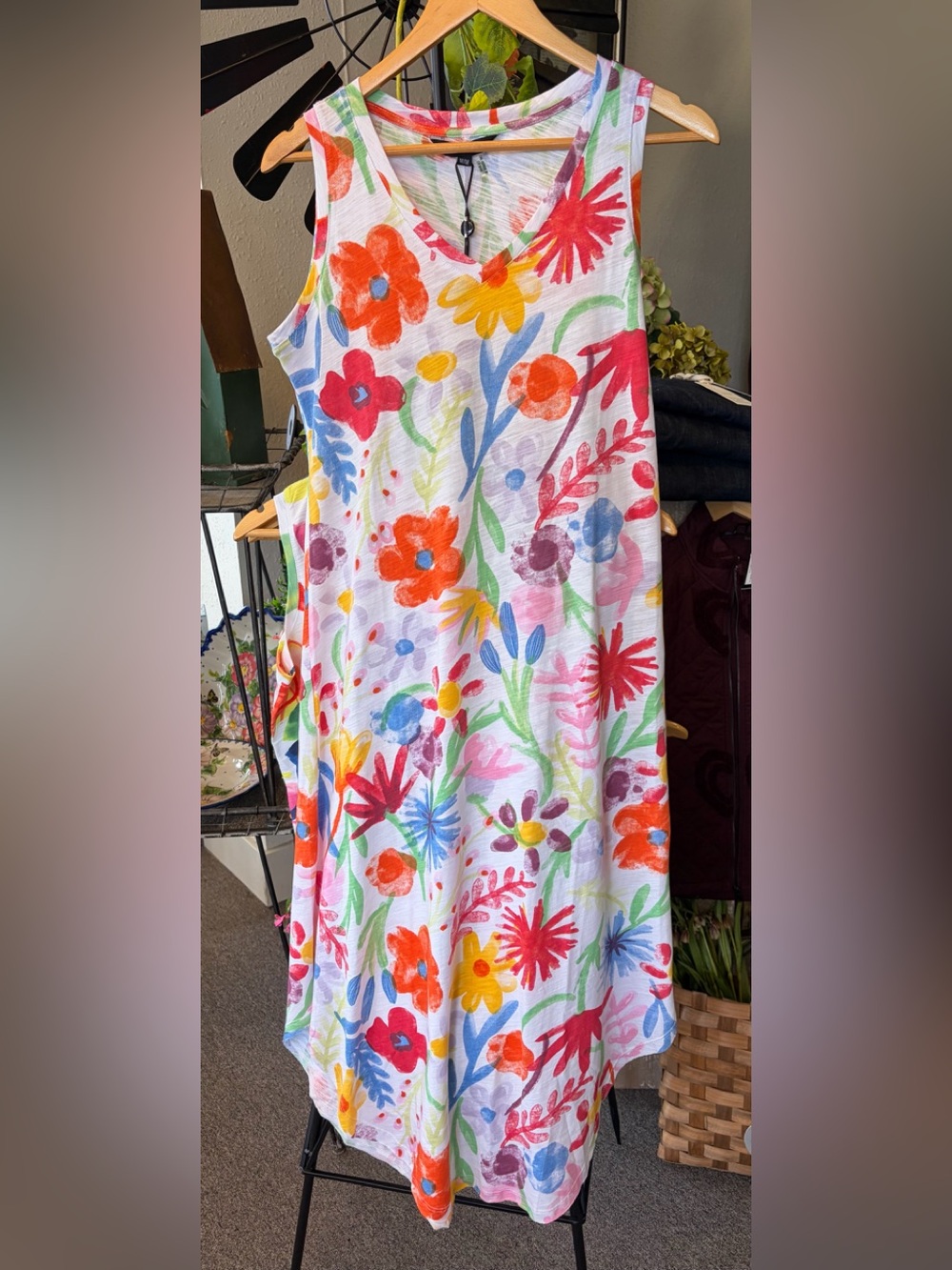 CHARLIE B White Floral Tank Dress with Multicolor Watercolor Blooms